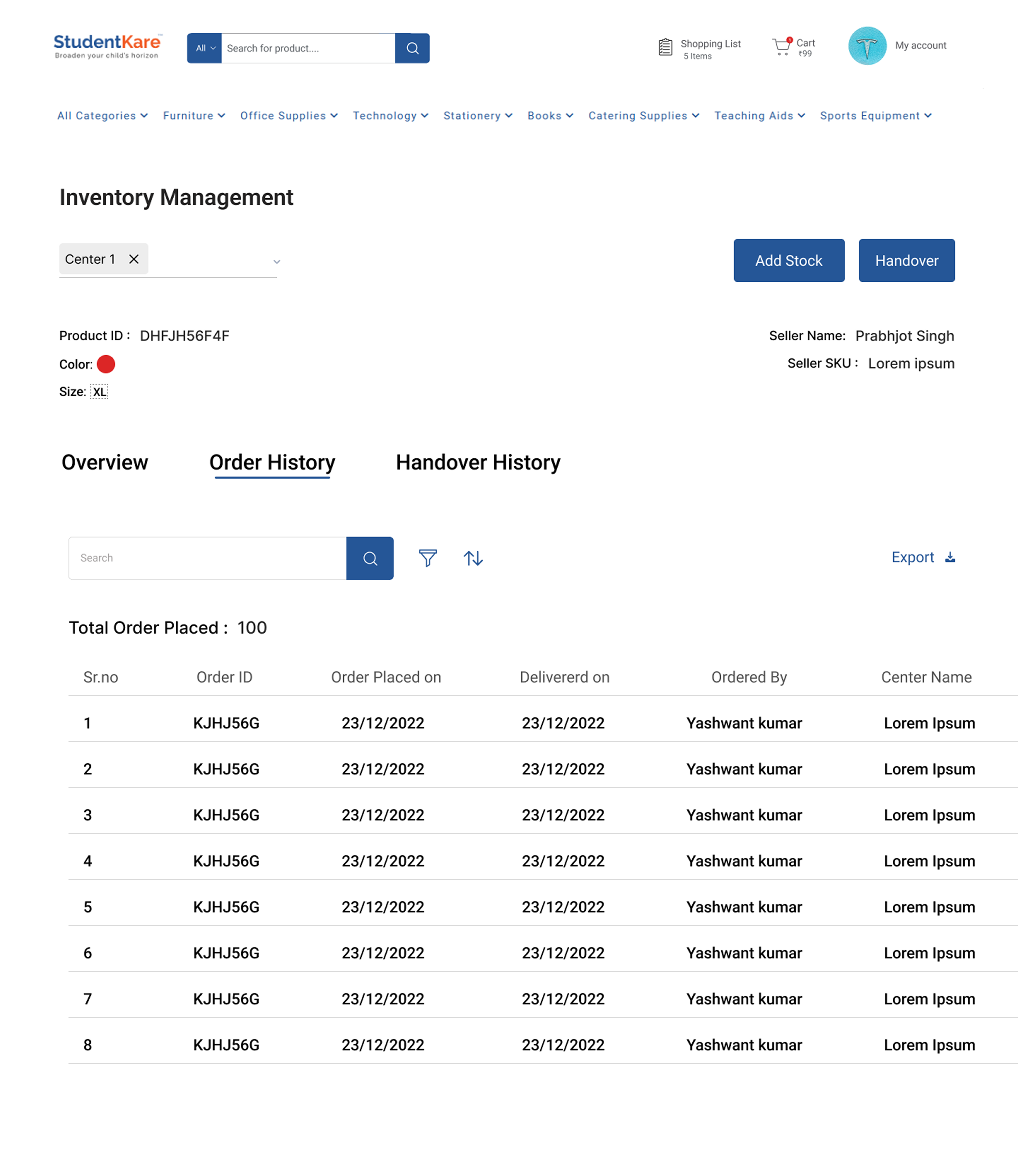Inventory Management Interface